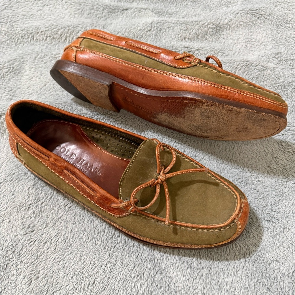 Cole Haan Men's Green and Tan Slip-On Loafers